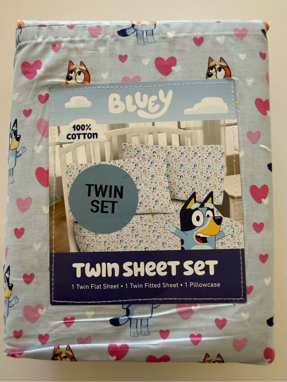 Twin Sheet Set - Blue Heart Pattern
